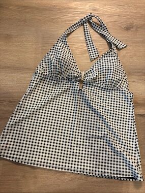 Allen B. By Allen Schwartz Black and White Gingham Halter One-Piece